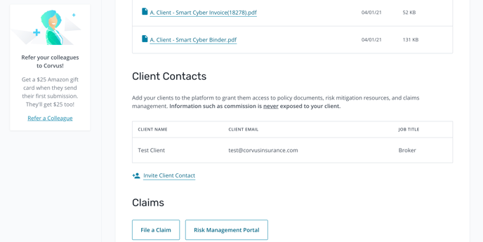 [DIAGRAM] Client Contacts in Corvus Policyholder Dashboard 
