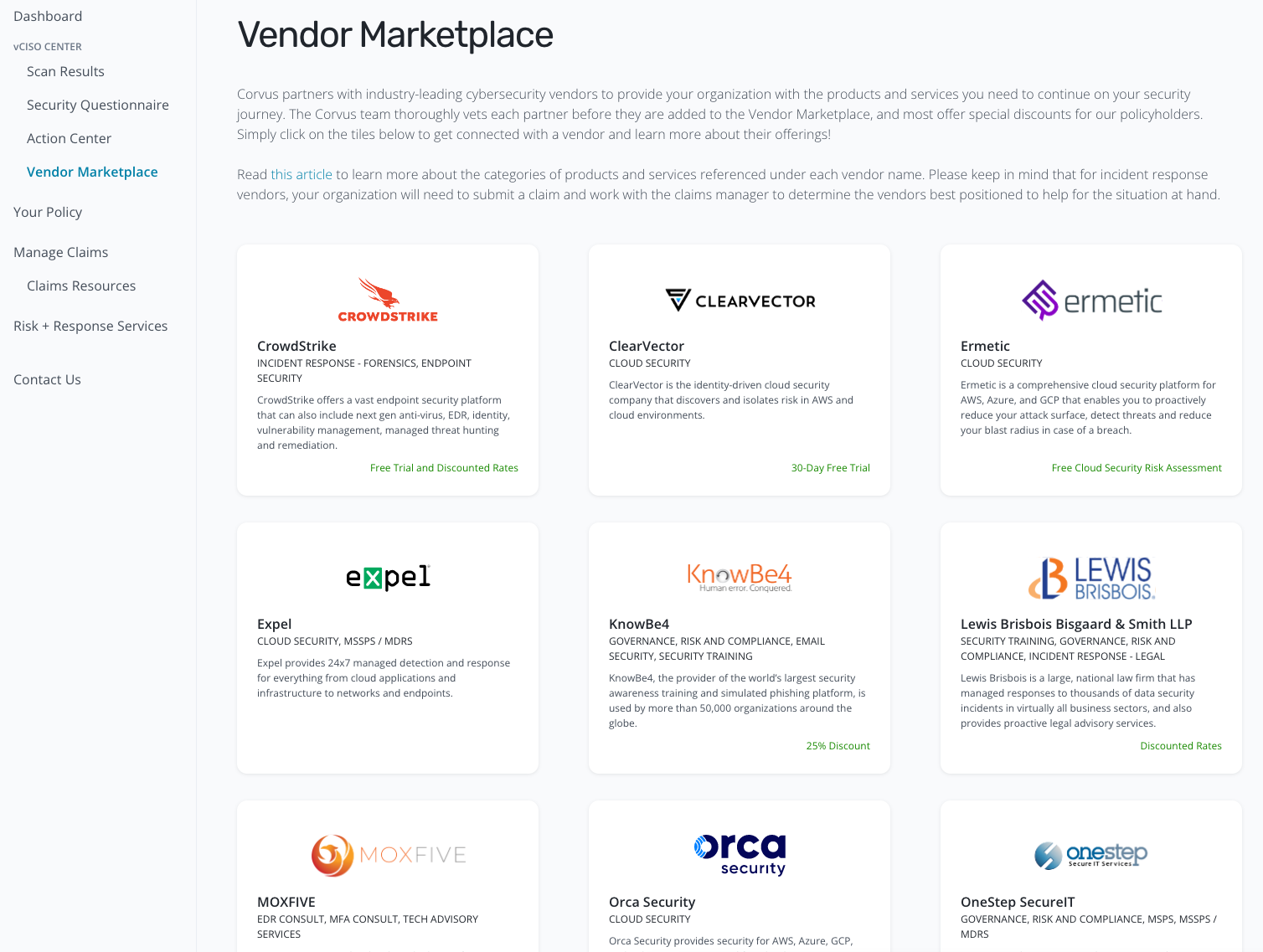 [SMART INSURANCE DIAGRAM] Vendor Marketplace in the Corvus Policyholder Dashboard