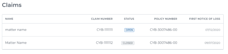 [DIARGRAM] Corvus Policyholder Dashboard - Sample Claims Page